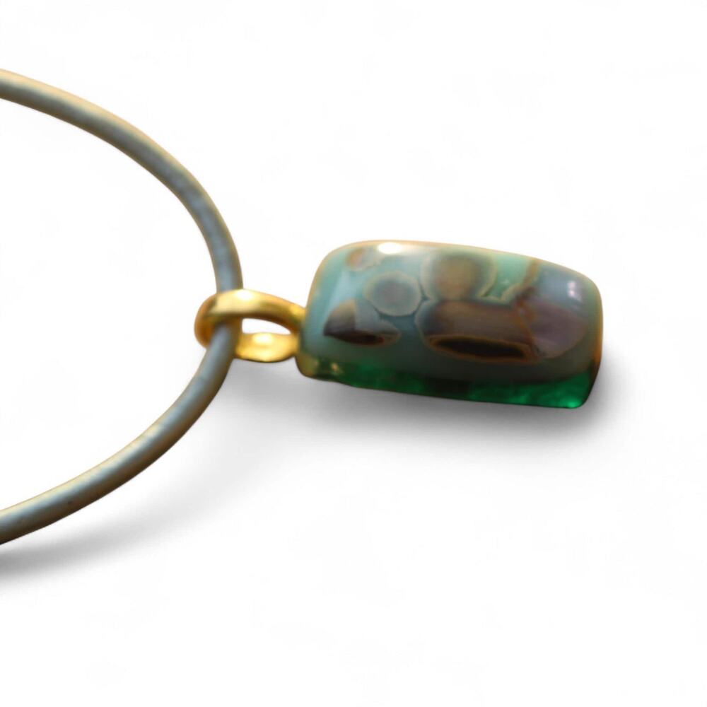 Aqua Teal Rectangular Pendant With Gold Accents O… - image 5